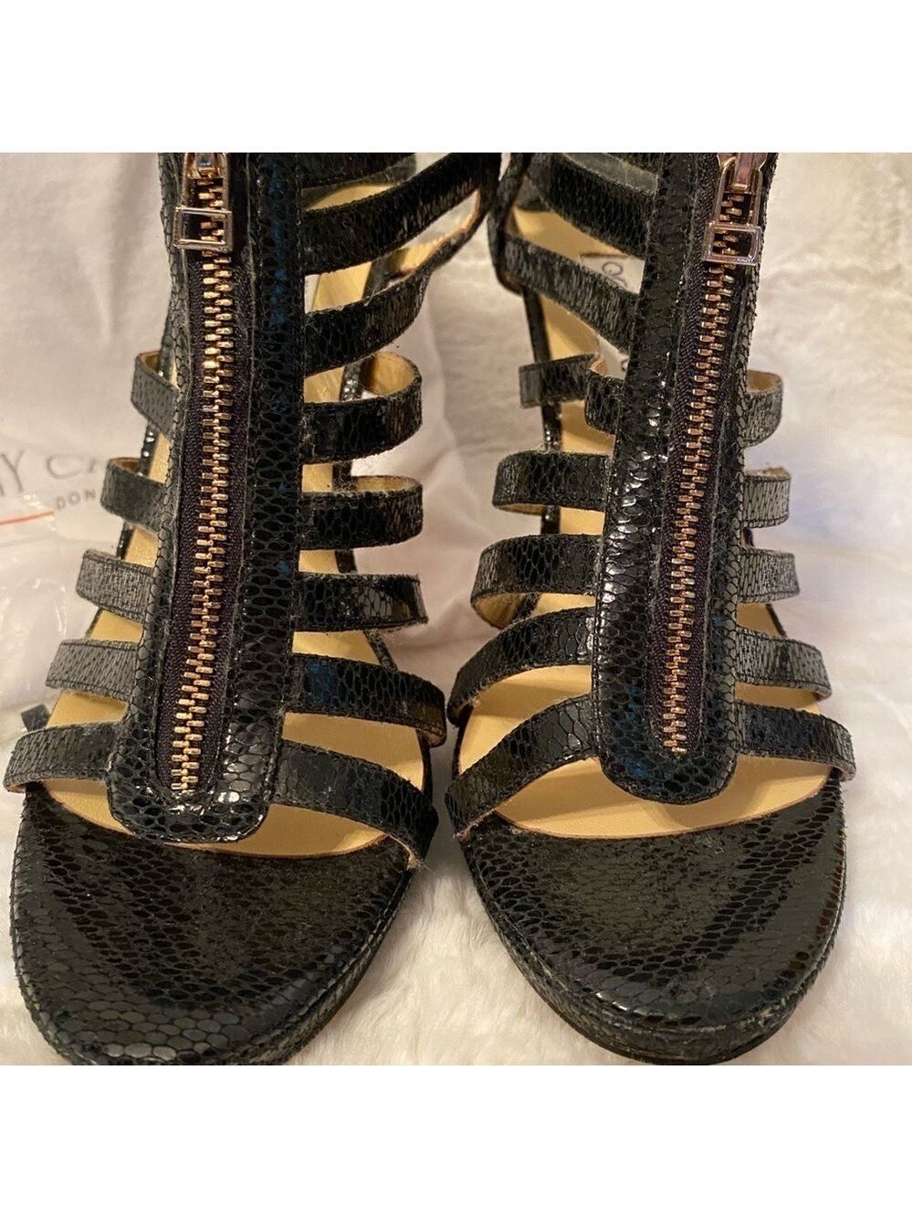 JIMMY CHOO Black GLENYS Gladiator Multistrap Caged Sandals SZ8 Vintage NEW - Picture 10 of 16